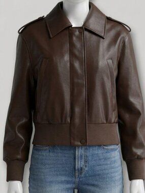 Hudson Women's Brown Leather Aviator Jacket Size M